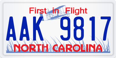 NC license plate AAK9817