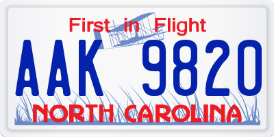 NC license plate AAK9820