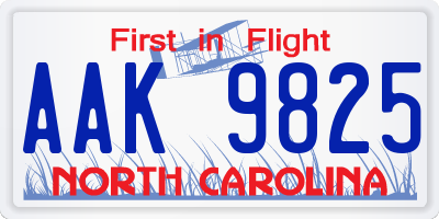 NC license plate AAK9825