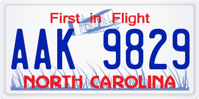 NC license plate AAK9829