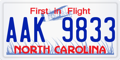 NC license plate AAK9833