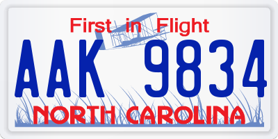 NC license plate AAK9834