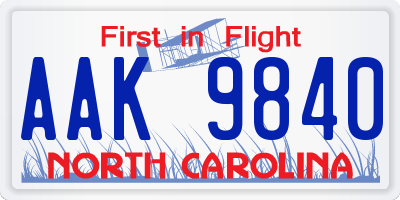 NC license plate AAK9840