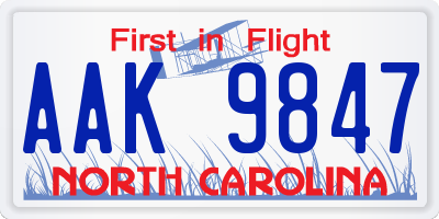 NC license plate AAK9847
