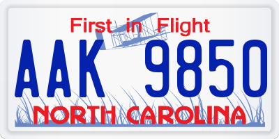 NC license plate AAK9850