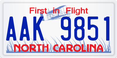 NC license plate AAK9851
