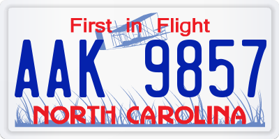 NC license plate AAK9857