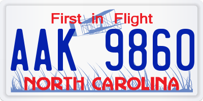 NC license plate AAK9860