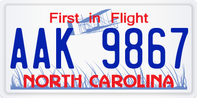 NC license plate AAK9867