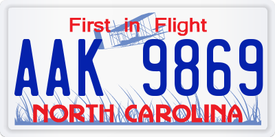 NC license plate AAK9869