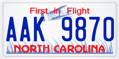 NC license plate AAK9870