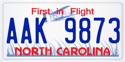 NC license plate AAK9873