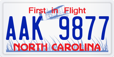 NC license plate AAK9877