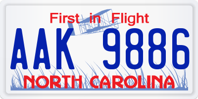 NC license plate AAK9886