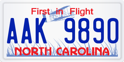 NC license plate AAK9890