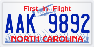 NC license plate AAK9892