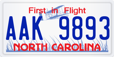 NC license plate AAK9893