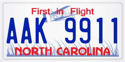 NC license plate AAK9911