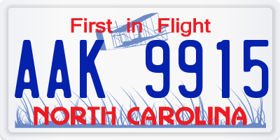 NC license plate AAK9915