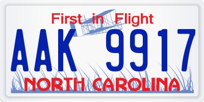 NC license plate AAK9917