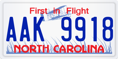 NC license plate AAK9918