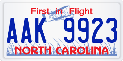 NC license plate AAK9923