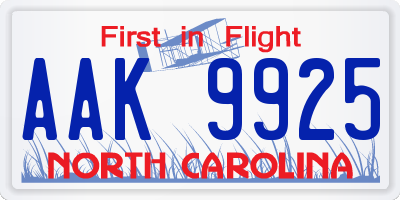 NC license plate AAK9925