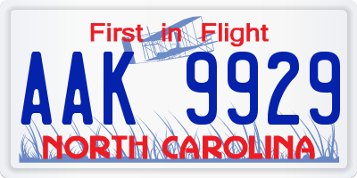 NC license plate AAK9929