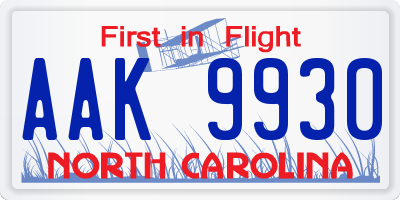 NC license plate AAK9930