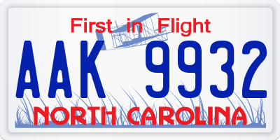 NC license plate AAK9932