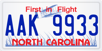 NC license plate AAK9933