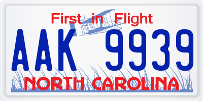 NC license plate AAK9939