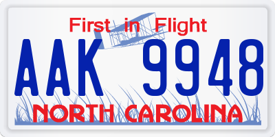 NC license plate AAK9948