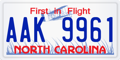 NC license plate AAK9961