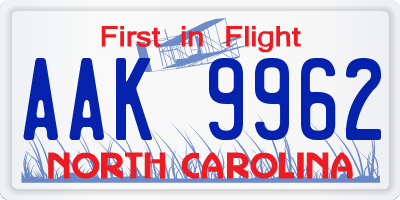NC license plate AAK9962