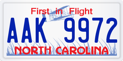 NC license plate AAK9972