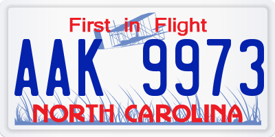 NC license plate AAK9973