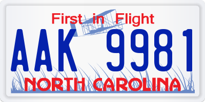 NC license plate AAK9981