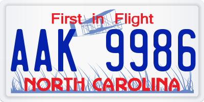 NC license plate AAK9986
