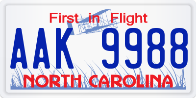 NC license plate AAK9988
