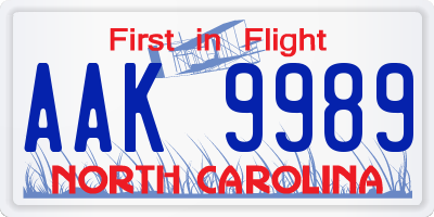 NC license plate AAK9989