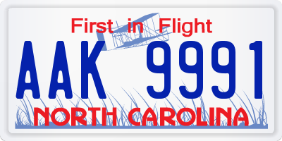 NC license plate AAK9991