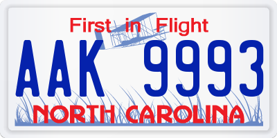 NC license plate AAK9993