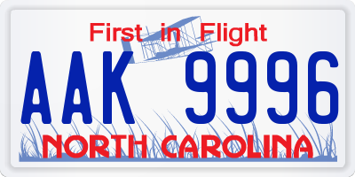 NC license plate AAK9996