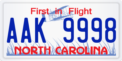 NC license plate AAK9998