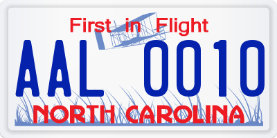 NC license plate AAL0010