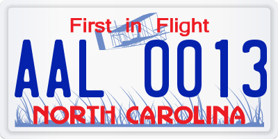 NC license plate AAL0013