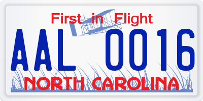 NC license plate AAL0016