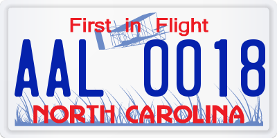 NC license plate AAL0018