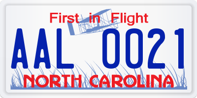 NC license plate AAL0021